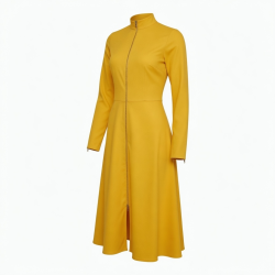 Yellow High Neck Long Sleeve Zip Midi Dress