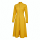 Yellow High Neck Long Sleeve Zip Midi Dress
