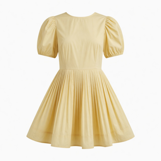 Puff Sleeve Pleated Summer Dress