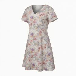 V-Neck Short Sleeve Floral Dress