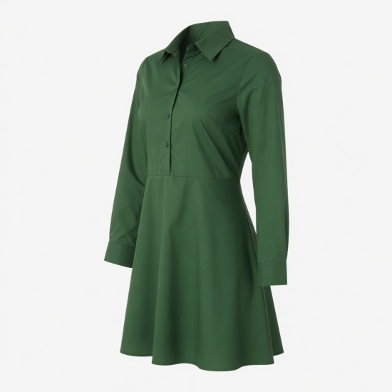 Green Collared Long Sleeve Mini Dress