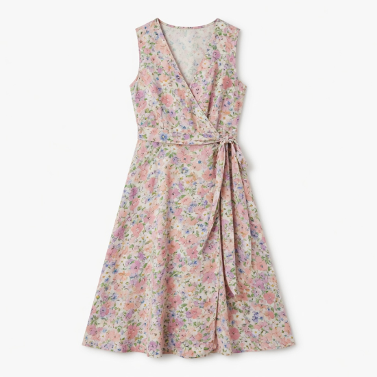 Sleeveless Floral Wrap Dress