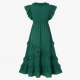 Green V-Neck Ruffled Maxi Dress
