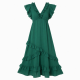 Green V-Neck Ruffled Maxi Dress