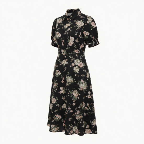 Black Collared Floral Dress