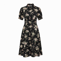 Black Collared Floral Dress