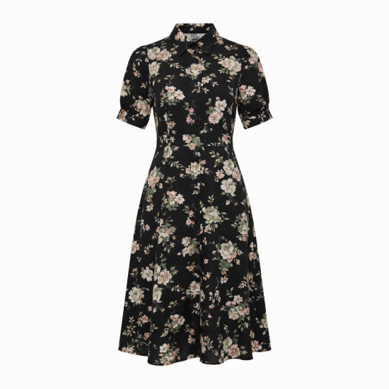 Black Collared Floral Dress