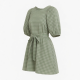 Puff Sleeve Loose Fit Checked Cotton Dress