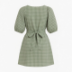 Puff Sleeve Loose Fit Checked Cotton Dress