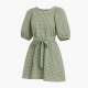 Puff Sleeve Loose Fit Checked Cotton Dress