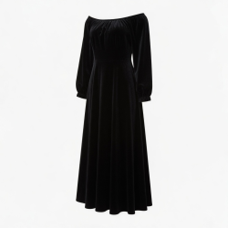 Black Off-Shoulder Velvet Maxi Dress