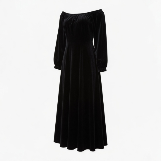 Black Off-Shoulder Velvet Maxi Dress