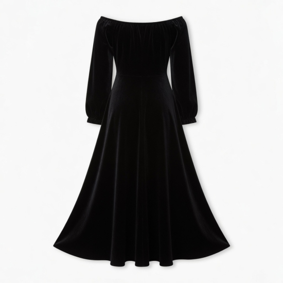 Black Off-Shoulder Velvet Maxi Dress