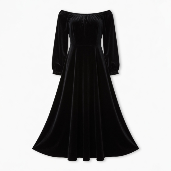 Black Off-Shoulder Velvet Maxi Dress