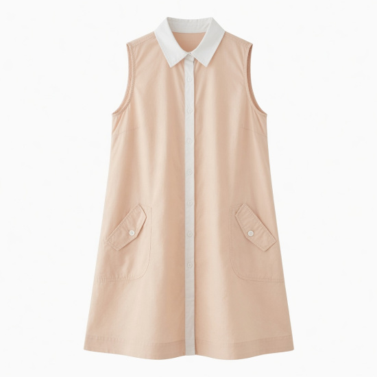 Collared Sleeveless Pockets Summer Dress