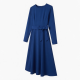 Royal Blue Long Sleeve Belted Elegant Dress