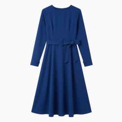 Royal Blue Long Sleeve Belted Elegant Dress