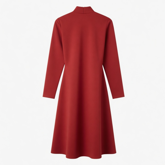 Red High Neck Long Sleeve Dress