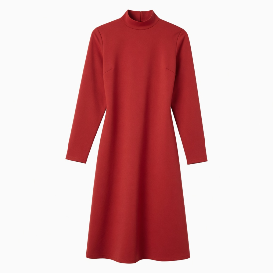 Red High Neck Long Sleeve Dress
