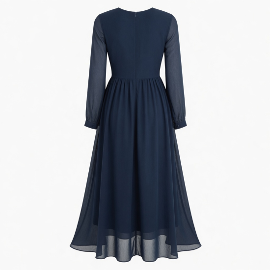 Navy Fitted Zip Chiffon Maxi Dress