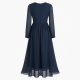 Navy Fitted Zip Chiffon Maxi Dress