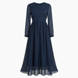Navy Fitted Zip Chiffon Maxi Dress