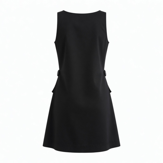Black Sleeveless Pockets Dress
