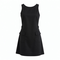 Black Sleeveless Pockets Dress