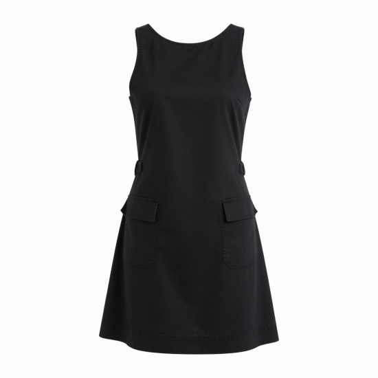 Black Sleeveless Pockets Dress