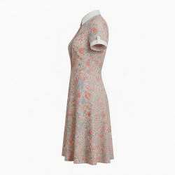 Collared Short Sleeve Fitted Floral Dress