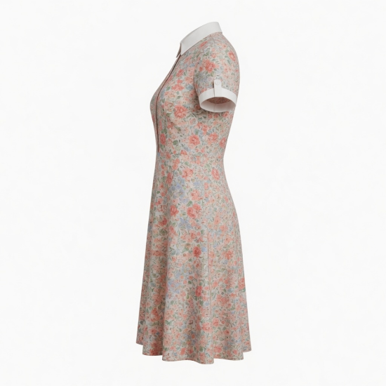 Collared Short Sleeve Fitted Floral Dress