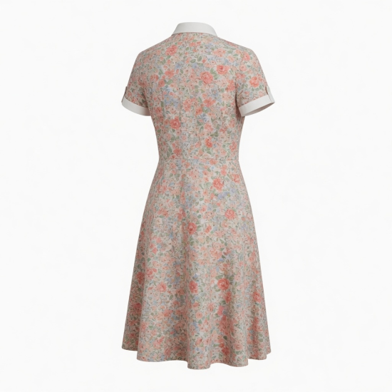 Collared Short Sleeve Fitted Floral Dress