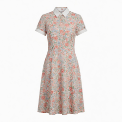Collared Short Sleeve Fitted Floral Dress