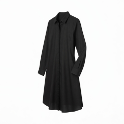 Black Collared Long Sleeve Summer Dress