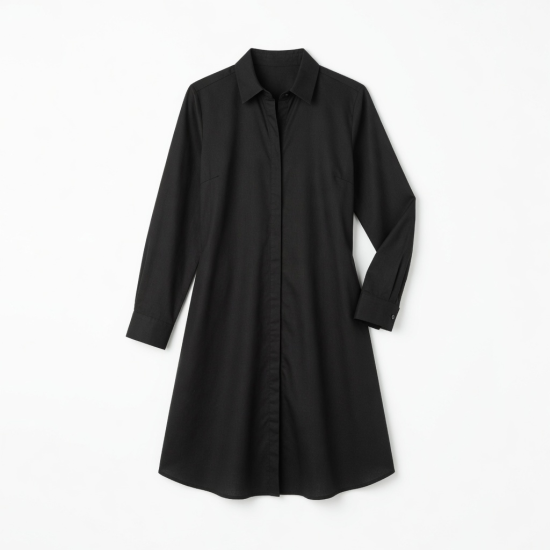 Black Collared Long Sleeve Summer Dress