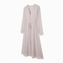 V-Neck Long Sleeve Chiffon Dress