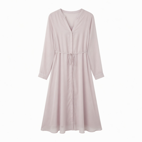 V-Neck Long Sleeve Chiffon Dress