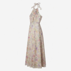 Halter Sleeveless Floral Chiffon Maxi Dress