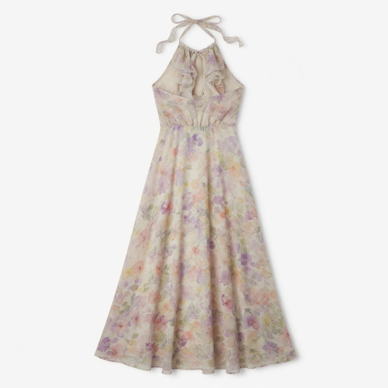 Halter Sleeveless Floral Chiffon Maxi Dress