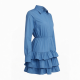 Blue Collared Long Sleeve Ruffled Mini Dress