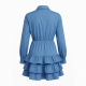 Blue Collared Long Sleeve Ruffled Mini Dress