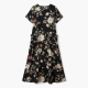 Black Short Sleeve Pockets Floral Maxi Dress