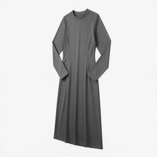 Grey Long Sleeve Fitted Dress