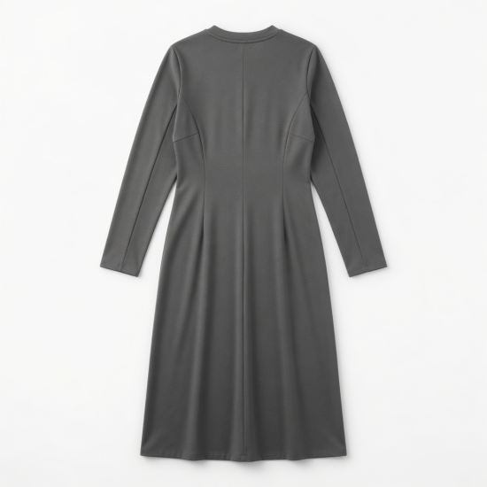 Grey Long Sleeve Fitted Dress