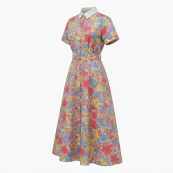 Multicolor Collared Short Sleeve Floral Maxi Dress