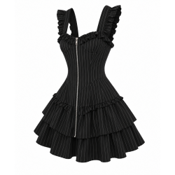 Black Ruffled Zip Striped Dress