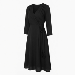 Black V-Neck Wrap Dress