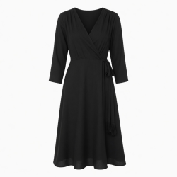 Black V-Neck Wrap Dress